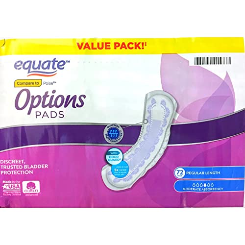 Equate Options Incontinence Pads Regular Length Bundle | Includes 72 Equate Options For Women, Moderate Absorbency | Plus Travel Wet Wipes! #TOP6