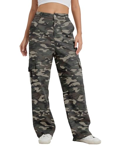 Image of Cargo Pants for Women High Waist Wide Leg Stretchy Pull On Baggy Casual Pants with Pockets