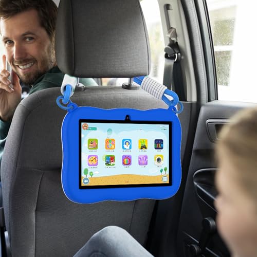 Image of VASOUN 7 inch Kids Tablet with Lanyard, Android 13 with 32GB Toddler Tablet,WiFi, Dual Camera,Time Limits, Age Filters,Parental Controls,Kids Software Pre-Installed with Silicone Case (Blue)