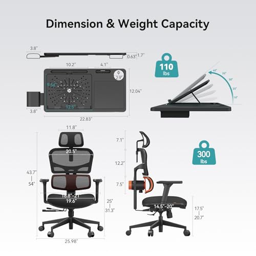 Image of Newtral Office Chair Ergonomic - Home Office Desk Chair, Big and Tall Office Chair, Auto-Following Lumbar Support for Back Pain, Adjustable Seat Depth and Height (No Foot Rest + Laptop Table, Black)