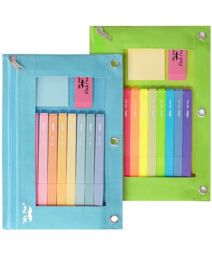 Image of Mr. Pen- Pencil Pouch for 3 Ring Binder, 2 Pack, 10 inchx6.75 inch, Smooth Zipper | Clear Window, Large Capacity Pencil Case with 3 Reinforced Grommets for School, Office, Supplies Storage | Clear Window, Large Capacity Pencil Case with 3 Reinforced Grommets for School, Office, Supplies Storage