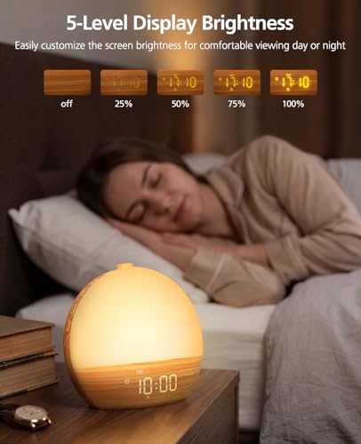 Tempospark Wood Grain White Noise Sound Machine Sunrise Alarm Clock with 30 Soothing Sounds, 17 Night Lights, Bluetooth Speaker Wake Up Light Alarm Clocks for bedrooms, Heavy Sleepers, Baby, Kids - image 8