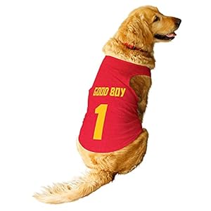 Ruse Dog T-Shirt Good Boy Jersey No.1 Printed Round Neck Sleeveless Pet Cotton Vest Tank/Apparel/Clothes/Tees Gift for Dogs (Red, XL) (Retrievers, Labs etc)