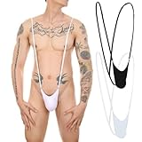 HYIJCSUC 2Pcs Mens Sexy Bodysuit Strap Thong V Sling Stretch Jockstrap Adjustable Strap Underwear Mankini Men's Sexy Mankini Costume Suspender Swimsuit Swimwear Thong Underwear(Black, White)
