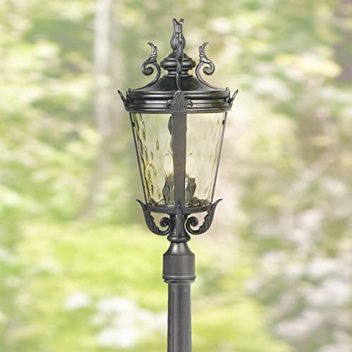 Marseille Traditional Outdoor Post Light with Flat Base Textured Black 99 3/4" Clear Hammered Glass for Exterior House Porch Patio Outside Deck Garage Yard Garden Driveway Home - John Timberland