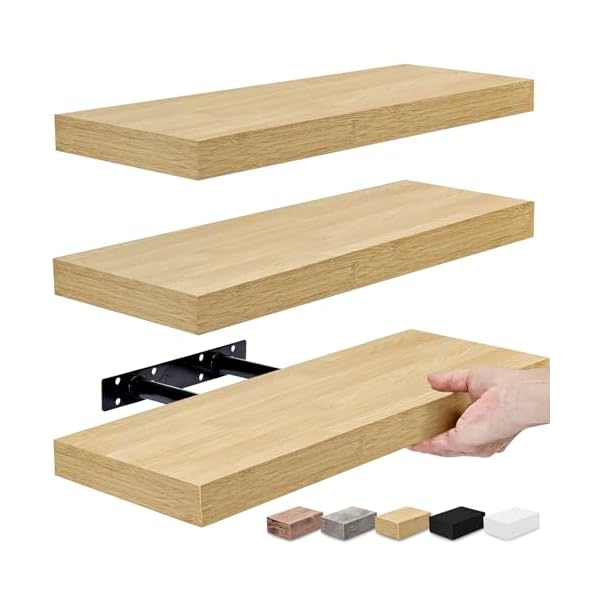 Sorbus Floating Shelves for Wall, Bathroom Shelves Wall Mounted for Kitchen, Bedroom, Bathroom Storage Over Toilet, Hanging Book Shelf for Wall Home Decor Living Room (Maple Wood, 3 Pack)