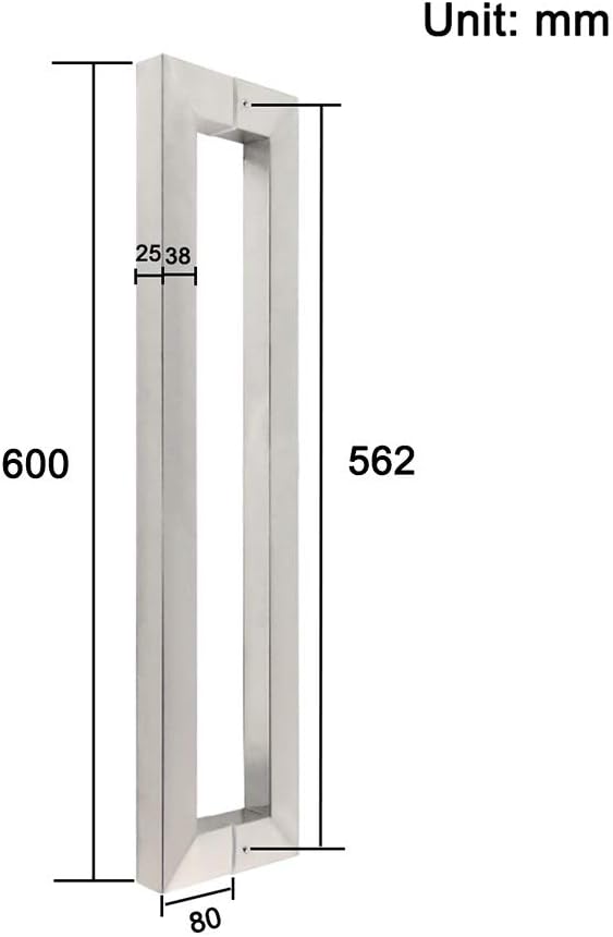Heavy Duty Stainless Steel Square Tube Commercial Push-Pull Door Handle/Glass Door Handle/Wooden Door Handle, 5 Lengths/Length600Mm