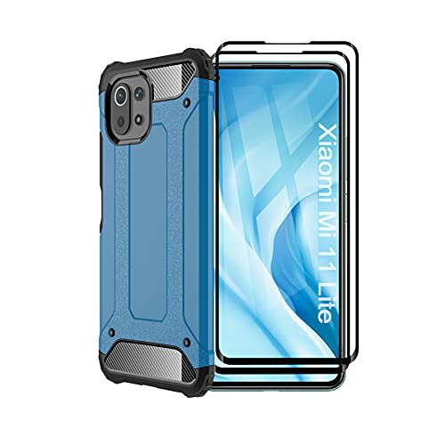 ESTH® Funda Protectora Xiaomi Mi 11 Lite | 11 Lite 5G con 2 Piezas Protector de Pantalla, Cubierta - (Compatible Carga inalámbrica, Parachoques Ultra Fino), Carcasa Azul