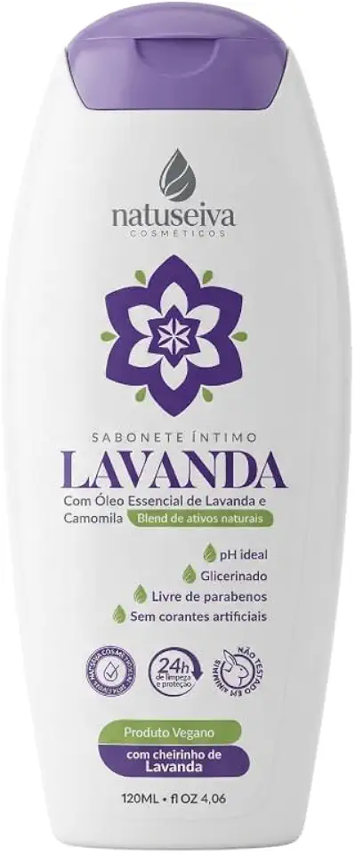 Sabonete Íntimo Lavanda e Camomila Natuseiva 120mL pH Ideal Glicerinado Vegano Sem Parabenos Suave