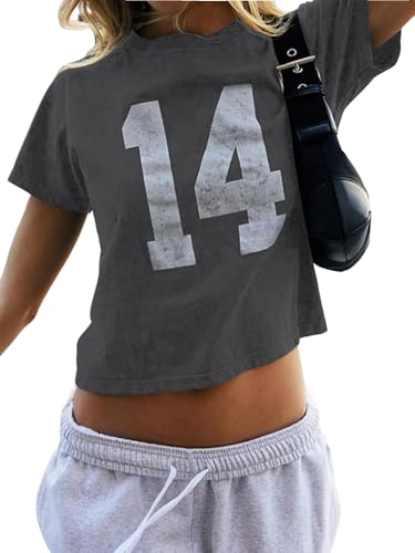 Image of SOLY HUX Girl's Number Graphic Tees Short Sleeve Y2k Tops Jersey Shirts | Crew Neck, Casual, Cute, Vintage, Summer