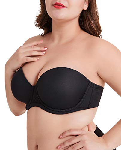 Dotvol Women's Multiway Strapless Bra Full Figure Underwire Contour Beauty Back Plus Size Bra(38G, Black) #TOP2