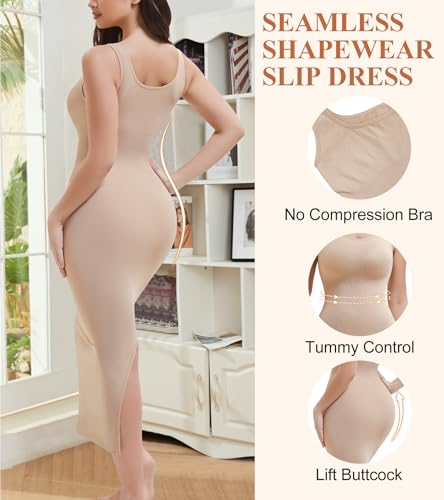 Shapewear Full Slip for Under Dresses, Tummy Control Slip Dress for Women, Square Neck Long Slimming Dress2
