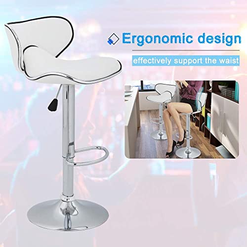 Image of Creative White Bar Stool Chair | Adjustable Hydraulic Gas Lift | PU Leather Cushion Seat | Chrome Metal Base | Modern Kitchen Counter, Bar, Cafe, Home Furniture | Pack of 1