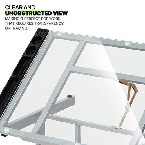 Magshion Drafting Table Adjustable Height Artist Desk With Tilting Clear Glass Tabletop, Portable Art Desk With 2 Storage Drawers And 2 Lockable Rolling Casters For Artists Painters Student (Clear) #TOP4