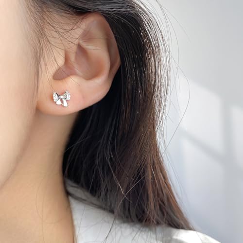 Reffeer Solid 925 Sterling Silver Cute Bow Stud Earrings for Women Teen Girls CZ Bow Earrings Stud Hypoallergenic2