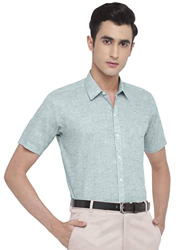 Image of GHPC Cotton Linen Plain Solid Half Sleeves Regular Fit Formal Shirt for Men