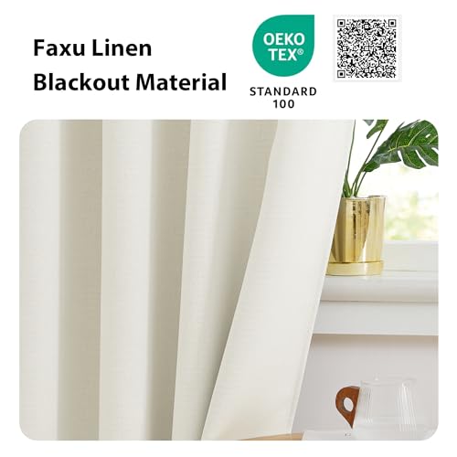 Image of NICETOWN Natural Linen Room Darkening Curtain Valances for, Grommet Faux Linen Blend Short Curtains Thermal Insulated Window Tiers for Kitchen Over Sink, W52 x L30, Set of 2