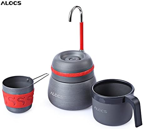 Gencorp JSC Outdoor coffee maker - Outdoor 350ml Portable Coffee Stove Aluminum Alloy Camping Hiking Gray Coffee Maker Pot With 2 Cups Coffee Tools