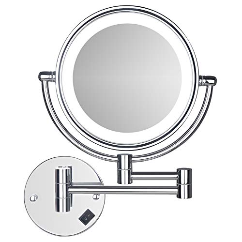 Wall Mounted LED Makeup Mirror, SanaWell 3X Lighted Magnification Mirror with 8 Inch Double Sided 360° Swivel Vanity Mirror for Bathroom, Chrome Finished (Sliver)