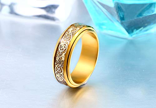 Image of HIJONES Unisex Carbide Fiber Celtic Dragon Spinner Ring Stainless Steel Wedding Spins Band