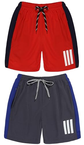 Image of Pack 2 Polyester Sports Shorts for Boys & Girls with Zipper Pockets