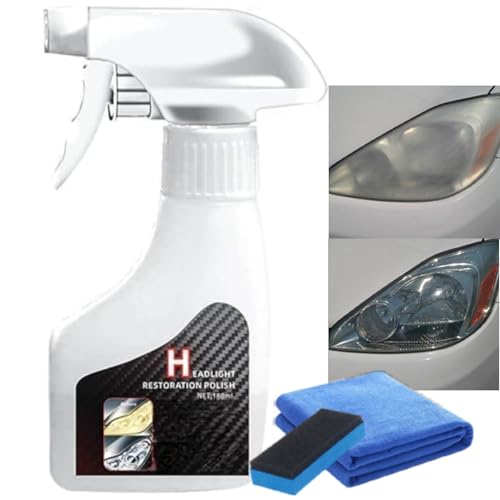 180ml Headlight Restoration Spray, Car Headlight Cleaner & Polish, Ceramic Spray for Long-Lasting Protection, Waterproof Headlamp Restoration Kit for All Cars, Large Capacity Headlight Cleaning Kit