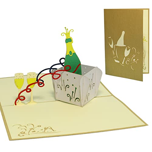 LIN - Pop Up 3D Tarjeta de felicitación, Botella de champán Party, (#133)