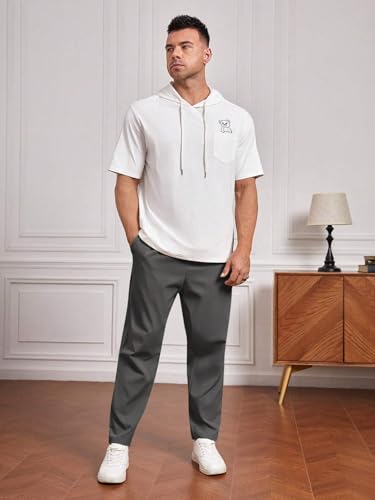 Image of SHIENZY Men's Elastic Waist Formal Trousers | Comfortable Business Casual Pants with Drawstring | Lightweight Workwear for Men | Beige Office Pants