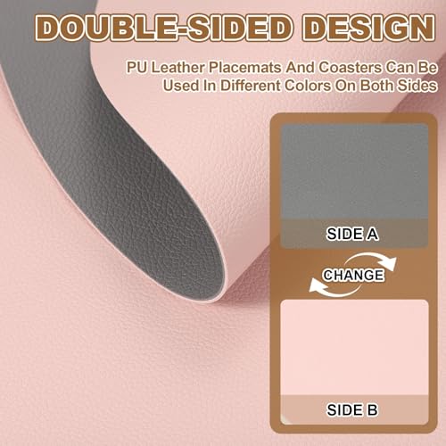 Set de table de cuisine en cuir synthétique lavable forme goutte rose gris