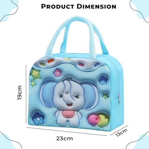 Image of Kraptick Printed Lunch Bag - Insulated Travel Tiffin Bag for Kids & Adults, Reusable Lunch Bag for Office, School Meal Organizer (Blue Elephant) (Pack of 2)