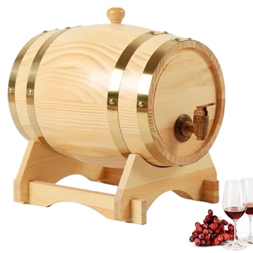Barril de vino de roble de 1, 5 l con grifo, barril de whisky envejecido con soporte de madera, exhibición de decoración de bar para el hogar a prueba de fugas y almacenamiento para cervecer