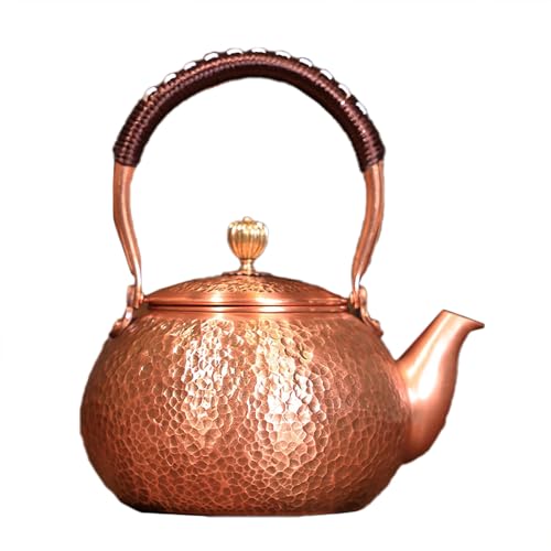 やかん おしゃれ 手工製純銅やかん 1800ml大容量 ?水? 銅製ケトル 提梁型 急須 薬缶 日本茶 茶道 コーヒーポット 赤銅 健康 煮沸用 アウトドア・家庭用・業務用 ギフト (1200ml ハンマード)