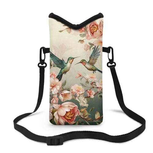 Image of Women Men Crossbody Phone Bag Lightweight Neoprene Cellphone Case Waterproof Phone Carry Pouch for iPhone 15 /14 / 13 Pro Max, for Samsung S24, S23+, A25, A35, Hummingbird Floral Pattern