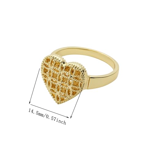 14K Gold Plated Rings For Women/Men,Gold Heart Shaped Nugget Rings For Women,Mesh Love Vintage Promise Rings For Her2