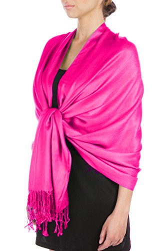 Sakkas Large Soft Silky Pashmina Shawl Wrap Scarf in Solid Colors - Fuschia