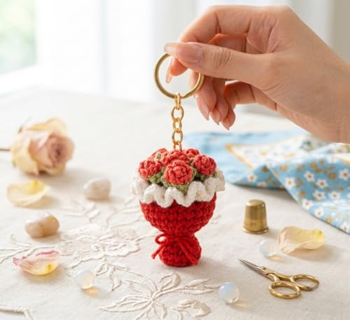 Image of Handmade Crochet Sunflower Keychain for Women & Girls, Cute Yellow Flower Key Ring Charm, Soft Yarn Knitted Gift, Bag Charm, Car Key Holder, Aesthetic Handmade Floral Accessory