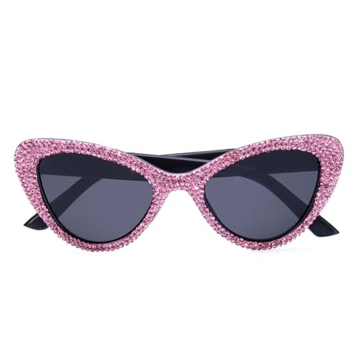ICARA Óculos de sol femininos modernos com strass retrô preto olho de gato brilhante cristal para mulheres com proteção UV, rosa