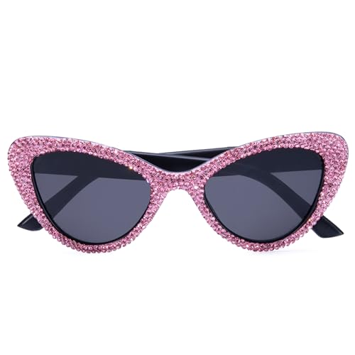 ICARA Fashion Womens Rhinestone Sunglasses Retro Black Cat Eye Sunglasses Crystal Sparkle For Women with UV protection