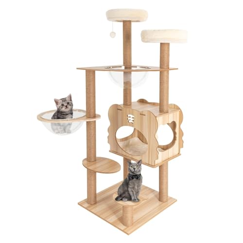 キャットツリー、大型室内猫用高さ54インチのモダンなキャットタワー、猫の巣、ハンモック、爪とぎポスト、猫ジャンププラットフォーム、おもちゃ、パーチ付きの多層式キ