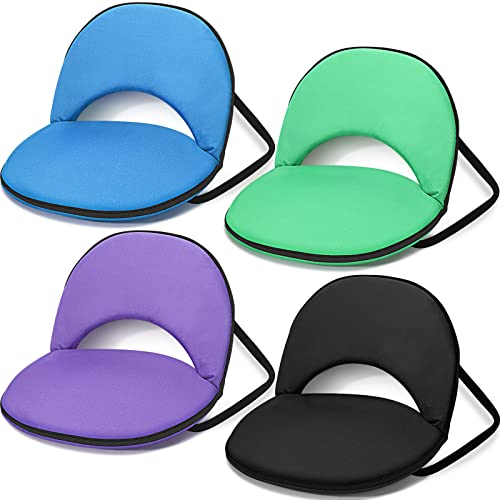 Maitys 4 Pcs Foldable Stadium Seats for Bleacher with Back Support & Cushion Adjustable Floor Chair Wide Padded Portable Recliner for School Classroom Outdoor Camping, 5 Flexible Position (Multicolor)