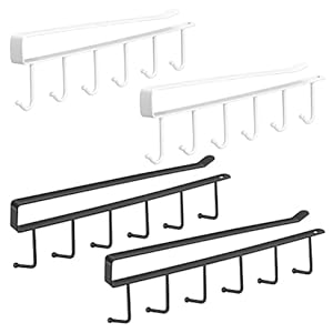 Skycase Kitchen Tool Hooks, Under Cabinet Kitchen Tool Hooks, Kitchen Storage, Hanging Cupboard, Cup Holder, Rack, No Drilling or Screwing Required, Movable, Space Saving, Under Cabinet Storage, Accessory Storage, Hanging Hooks, Multi-functional, 6 Hooks, Kitchen Utensils, Iron, 2 Black, 2 White