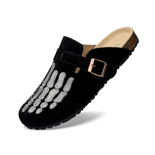 Image of Skeleton Clogs Adults Gothic Novelty Bone Open Back Mules Indoor Outdoor Shoes Buckle Footwear Comfy Lightweight with Non Slip Sole for Big Kids Boys Girls Women Men