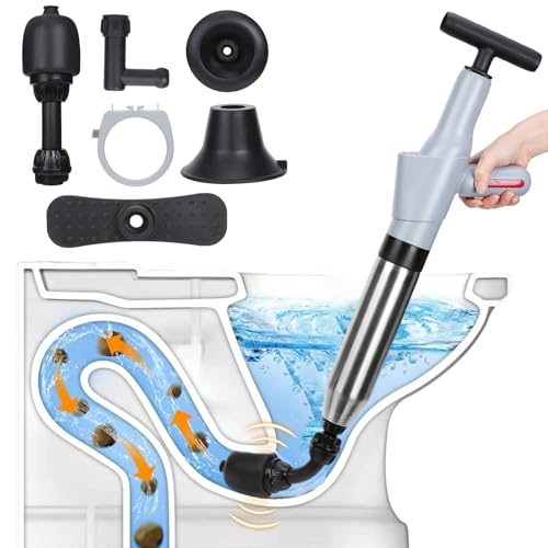 Toilet Unblocker, Toilet Plunger Heavy-Duty High-Pressure Air Sink Unblocking Tool with Visual Manometer High Pressure Plunger Kit for Unblocking Bathroom Kitchen Floor Drain Sink Shower Pipe Clog