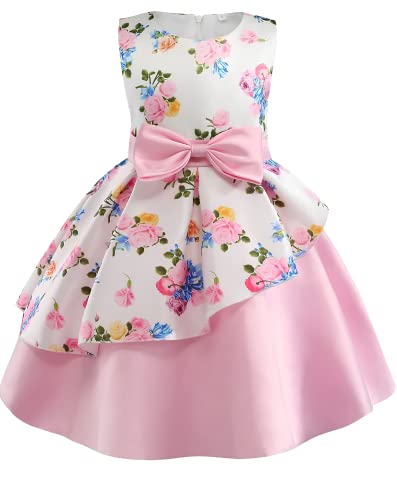 Image of Buy & Try Girl's Satin Floral Printed Frock Knee Length Short Frocks Dress.