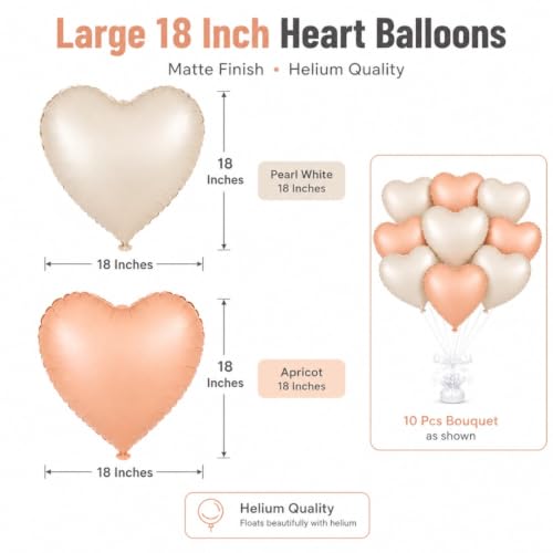 Image of Wanna Party Pastel Heart Shaped Foil Balloons Set of 10, Blush Pink and Cream Heart Balloons for Birthday, Baby Shower, Anniversary, Wedding & Party Decoration