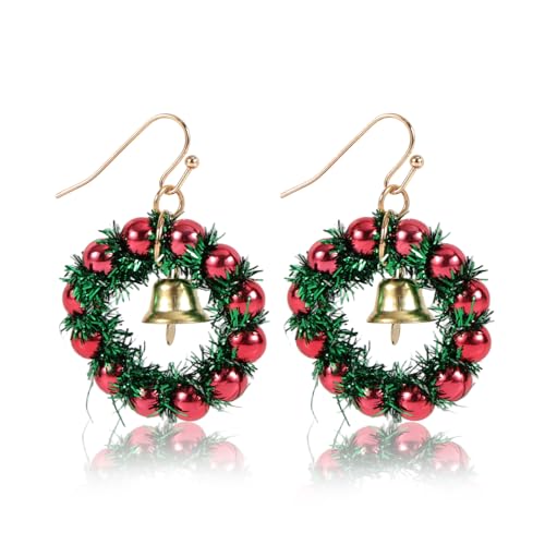 Mikovivi 2pcs Boucle Oreille Noel, Alliage Zinc Créoles à Paillettes Boucles d'Oreilles de Noël Couronne Cloches Bijoux pour Femmes Fête Bijoux