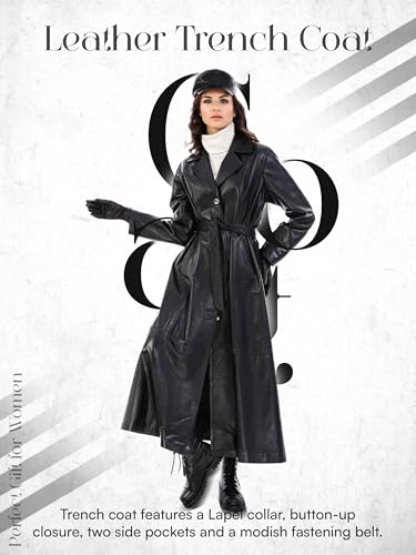 FAUZ FASHION Women's Genuine Leather Black Trench Coat, X-Small - Image 2