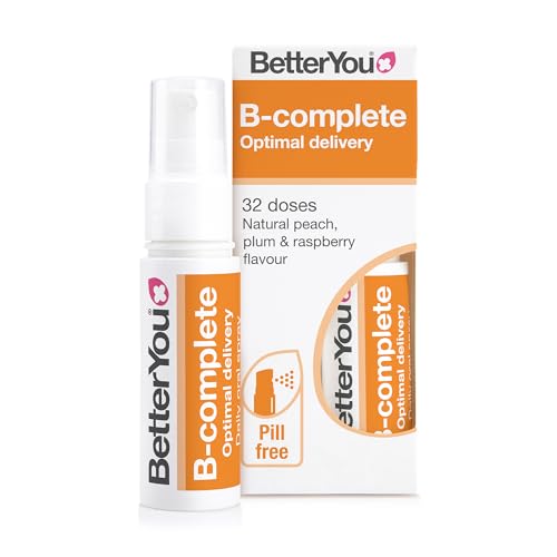 BetterYou B-Complete Oral Spray Fast Acting B-Complex Supplement High Strength Blend of All 8 B-Vitamins Natural Peach Plum & Raspberry Flavour 1-Month Supply