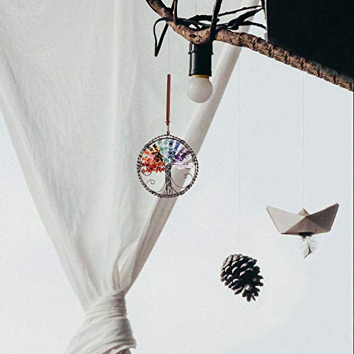 Jovivi 7 Chakra Gemstone Reiki Healing Crystals Tree Of Life Hanging Ornament Meditation Tumbled Stones Window Wall Hanger For Feng Shui Yoga Home Indoor Decorations #TOP2