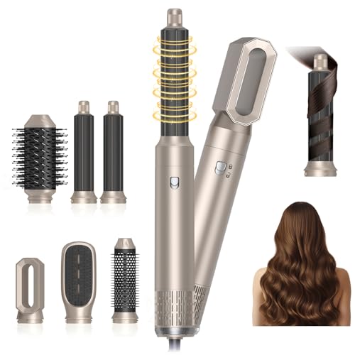6-in-1 haarstylerset, Air Styler met 1000 W haardroger, ronde borstelföhn, krultang, warme luchtborstel, voor styling, gladmaken, drogen, volume, krullen